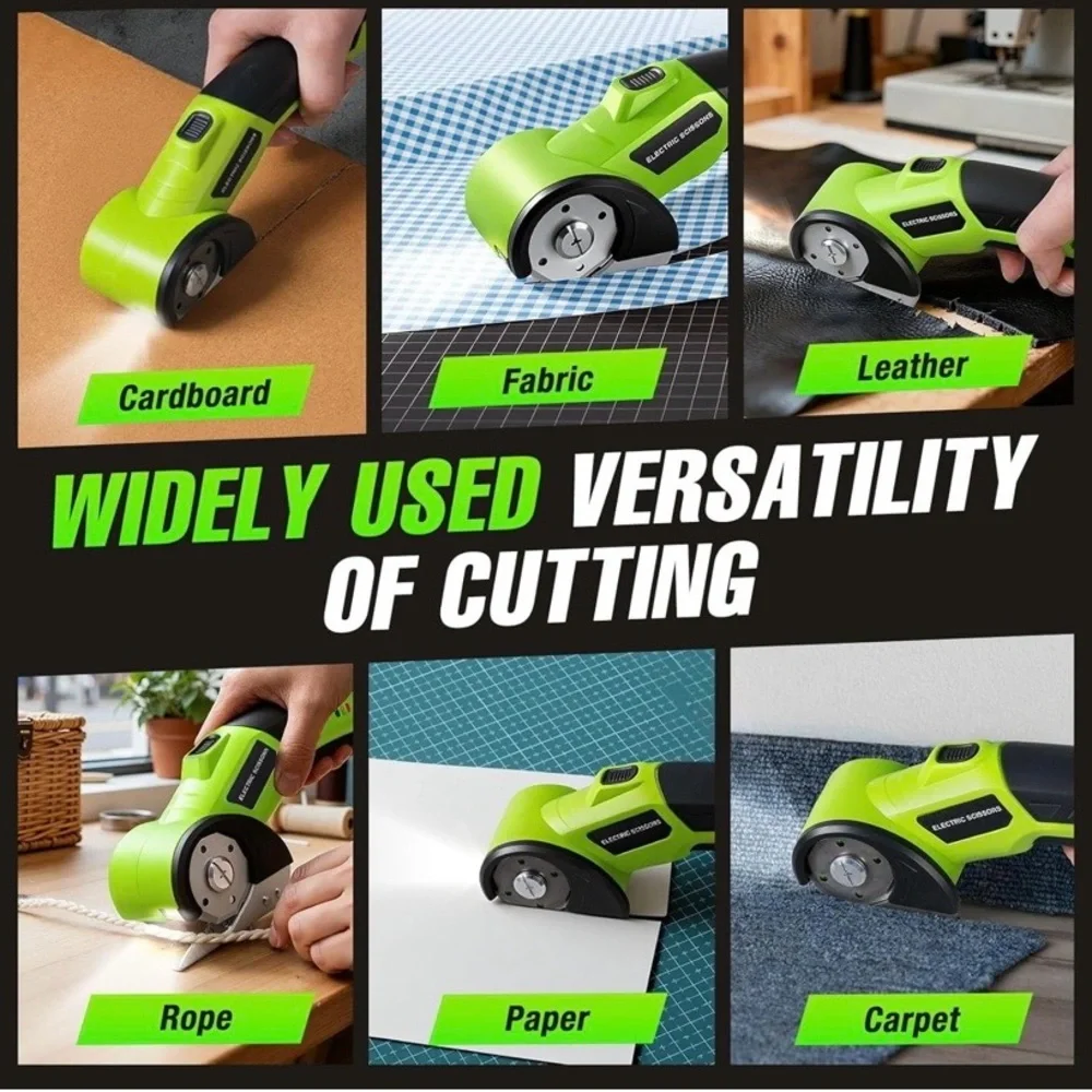 NEW - Green Cordless Electric Scissors, 4V Rechargeable Cardboard Box Cutter - Picture 6 of 7